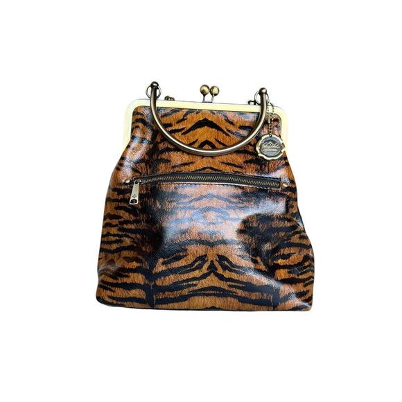 Patricia Nash 10th Anniversary - Cognac Tiger Leather‎ Novella Shoulder Bag - Picture 2 of 11